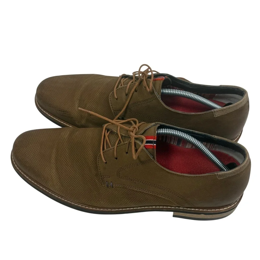 Dr Scholls Mens Weekly Taupe Brown Leather Oxford Shoes Sz 12 Perforated‎